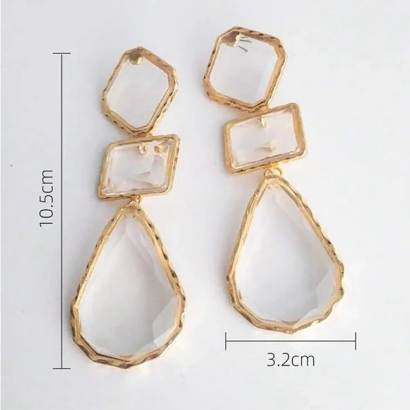 Clear gemstone dangle drop statement earrings ✨ - Picture 2 of 3